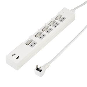 5個セット YAZAWA 個別スイッチ付5AC2USB3.4A2m ホワイト Y02KS752WH2UX5