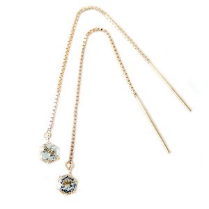 ピアス アクアマリン K18イエローゴールド 3月 誕生石 アメリカン バースデーピアス ロングピアス 揺れる チェーン シンプル