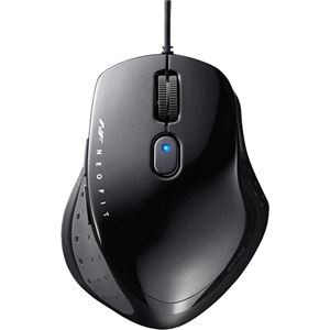 (まとめ) バッファロー 有線 BlueLED5ボタン ネオフィットマウス Mサイズ ブラック BSMBU510MBK 1個 【×10セット】