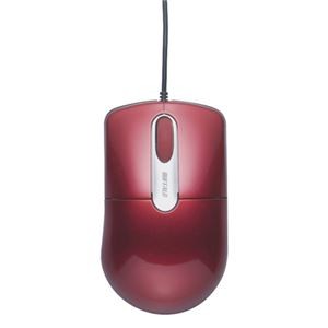 (まとめ) バッファロー 有線光学式マウス 静音3ボタン Mサイズ レッド BSMOU27SMRD 1個 【×10セット】