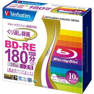 (まとめ) バーベイタム 録画用BD-RE 25GB 2倍速 ワイドプリンターブル 5mmスリムケース VBE130NP10V1 1パック(10枚)  【×10セット】