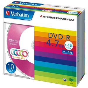 (まとめ) バーベイタム データ用DVD-R4.7GB 1-16倍速 5色カラーMIX 5mmスリムケース DHR47JM10V11パック(10枚:各色2枚)  【×10セット】