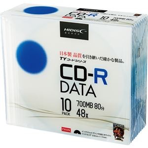 (まとめ) ハイディスク データ用CD-R700MB 48倍速 ホワイトワイドプリンタブル 5mmスリムケース TYCR80YP10SC1パック(10枚)  【×10セット】