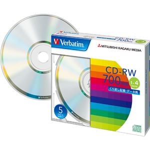 (まとめ) バーベイタム データ用CD-RW700MB 4倍速 ブランドシルバー 5mmスリムケース SW80QU5V1 1パック(5枚)  【×10セット】