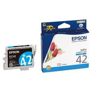 (まとめ) エプソン EPSON インクカートリッジ シアン ICC42 1個  【×10セット】