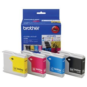 (まとめ) ブラザー BROTHER インクカートリッジ お徳用 4色 LC10-4PK 1箱（4個：各色1個）  【×10セット】
