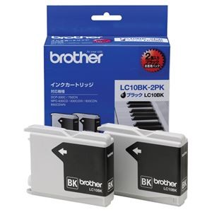 (まとめ) ブラザー BROTHER インクカートリッジ お徳用 黒 LC10BK-2PK 1箱（2個）  【×10セット】