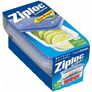 （まとめ）旭化成ホームプロダクツ ジップロックコンテナー 長方形 300ml 1パック（2個）【×20セット】