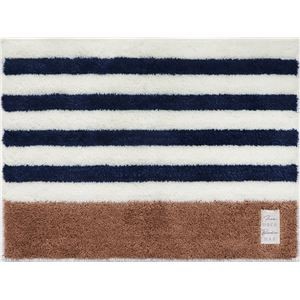 （まとめ） オカトー ふわもこバスマット 約45×60cm ネイビーボーダー 【×2セット】
