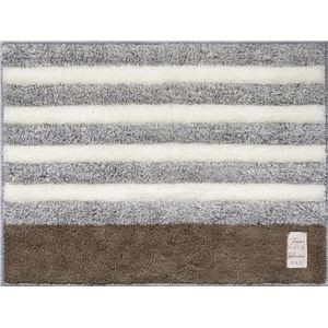 （まとめ） オカトー ふわもこバスマット 約45×60cm グレーボーダー 【×2セット】