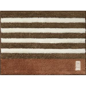 （まとめ） オカトー ふわもこバスマット 約45×60cm ブラウンボーダー 【×2セット】