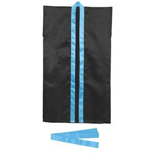 （まとめ）サテンロングハッピ黒（青襟）L（ハチマキ付）【×10セット】