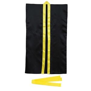 （まとめ）サテンロングハッピ黒（黄襟）L（ハチマキ付）【×10セット】