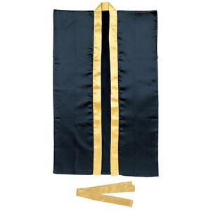 （まとめ）サテンロングハッピ黒（襟金）L ハチマキ金付【×10セット】