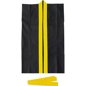 （まとめ）ロングハッピ不織布 黒（黄襟）J（ハチマキ付）【×20セット】
