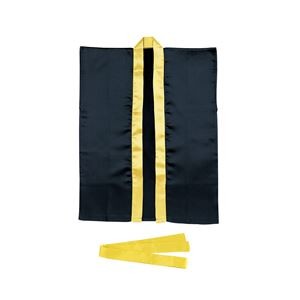 （まとめ）サテンハッピ 袖なし（帯付）黒（襟金） L【×10セット】