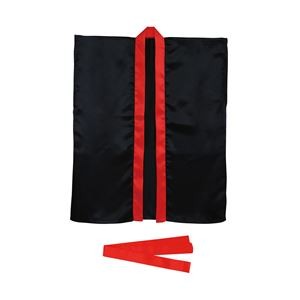 （まとめ）サテンハッピ 袖なし（帯付）黒（襟赤） L【×10セット】