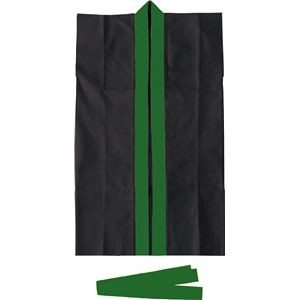（まとめ）ロングハッピ不織布 黒（緑襟）J（ハチマキ付）【×20セット】