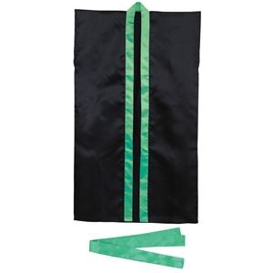 （まとめ）サテンロングハッピ黒（緑襟）S（ハチマキ付）【×10セット】