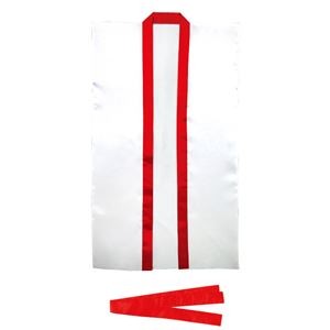 （まとめ）サテンロングハッピ 白（赤襟） S（ハチマキ付）【×10セット】