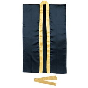 （まとめ）サテンロングハッピ 黒（金襟） J（ハチマキ付）【×10セット】