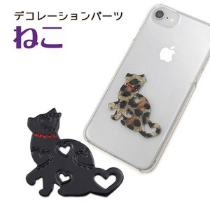 【5個セット】デコパーツ ねこ（ブラック）