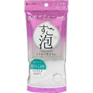 （まとめ）東和産業 すご泡IV ナイロンタオル 超やわらかめ ホワイト 1枚 【×10セット】