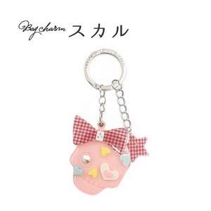 【2個セット】バッグチャーム スカル（ピンク（チェック））