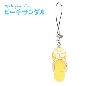 【4個セット】携帯ストラップ ビーチサンダル（イエロー）