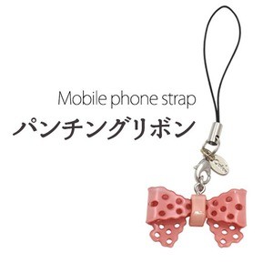 【10個セット】携帯ストラップ パンチングリボン（ピンク）