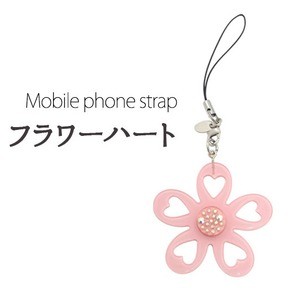 【4個セット】携帯ストラップ フラワーハート（ピンク）