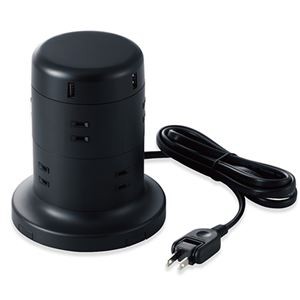 【5個セット】 エレコム 延長コード タワー電源タップ 8個口 2m ほこりシャッター付 ブラック TT-U01-0820BKX5