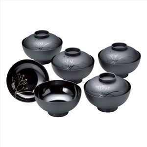 紀州塗 草花 吸い物椀5客揃 K21205516