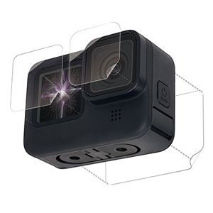 (まとめ) エレコム GoPro HERO9 Black用 保護フィルム/ガラスフィルム 親水性 耐衝撃 指紋防止 光沢 硬度3H 前面、背面、レンズ用各1枚 AC-GP9BFLPAFFG 【×2セット】