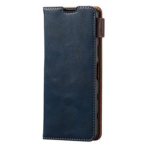 エレコム Xperia 5 III ケース カバー レザー 手帳 フラップ 耐衝撃 マグネット ストラップホール付 ネイビー PM-X214PLFYNV