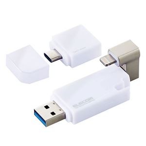 エレコム iPhone iPad USBメモリ Apple MFI認証 Lightning USB3.2(Gen1) USB3.0対応 Type-C変換アダプタ付 16GB ホワイト MF-LGU3B016GWH