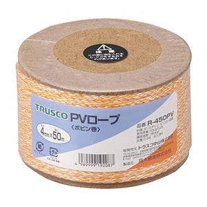 TRUSCO PVロープ 4mm×50m ボビン巻 黄 R-450PV 1巻