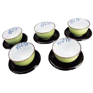 西海陶器 緑巻桔梗絵仙茶 5客セット 茶托付