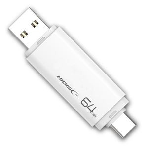HIDISC USBメモリー Type-C/A 64GB ホワイト HDUF134C64G3C
