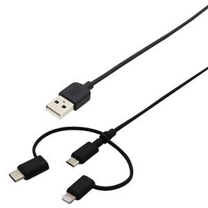 wantobe Type-C&Lightning変換付3Wayケーブル1.0m WCLM3WC100BK ブラック