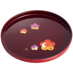 紀州塗 宴うさぎ 溜塗丸盆(八寸) 6144-039