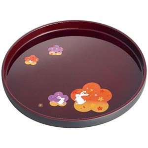 紀州塗 宴うさぎ 溜塗丸盆(尺丸) 6144-048
