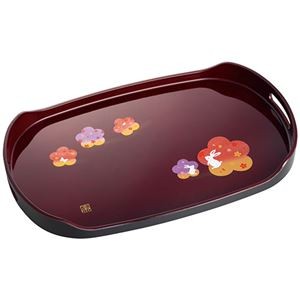 紀州塗 宴うさぎ 溜塗長手盆(尺五) 6144-066