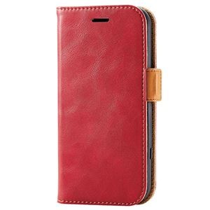 エレコム らくらくスマートフォン ソフトレザーケース 磁石付 耐衝撃 ステッチ レッド PM-F213PLFYRD