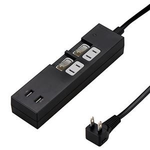 YAZAWA 個別スイッチ付2AC2USB3.4A 2m ブラック Y02KS422BK2U
