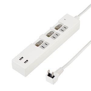 YAZAWA 個別スイッチ付3AC2USB3.4A 2m ホワイト Y02KS532WH2U