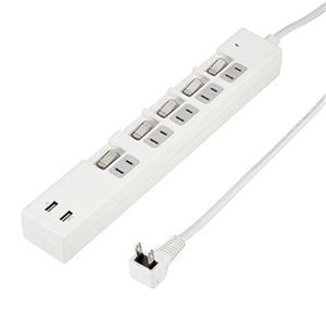 YAZAWA 個別スイッチ付5AC2USB3.4A 2m ホワイト Y02KS752WH2U