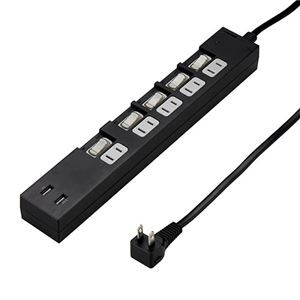 YAZAWA 個別スイッチ付5AC2USB3.4A 2m ブラック Y02KS752BK2U
