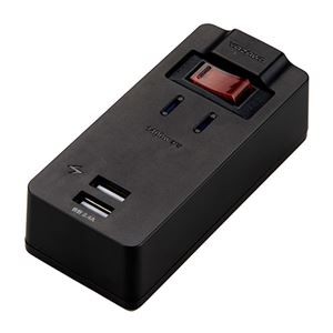 YAZAWA ブレーカー スイッチ付 1AC2USB2.4A ブラック H6BKS3102UBK