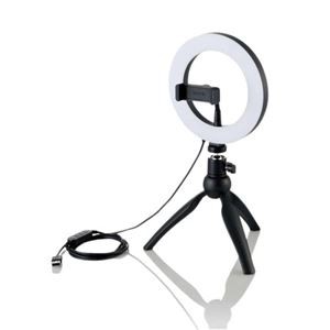 エレコム LEDリングライト/16cm/ミニ三脚スタンド付き/3色モード/10段階調光/USB給電/ブラック DE-L02BK